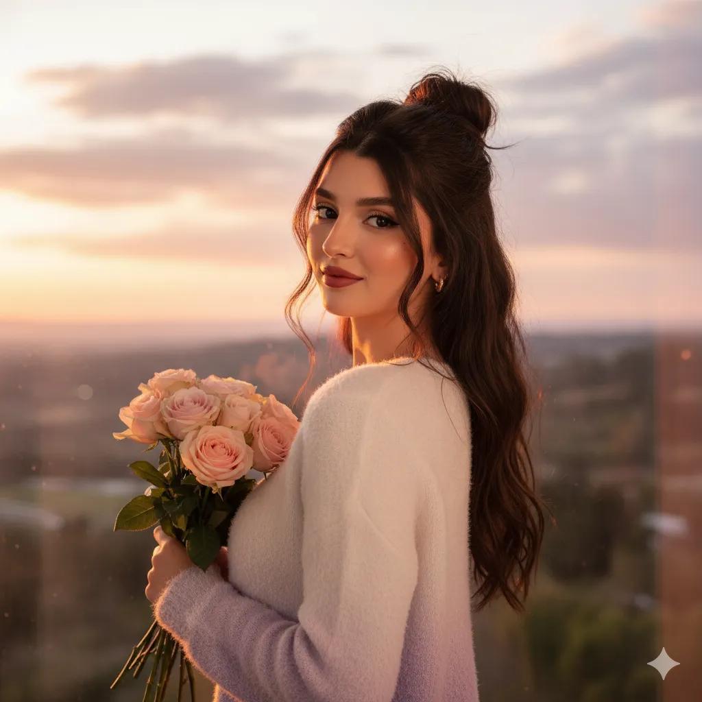 Sunset Serenade: A Portrait of Grace and Glow AI prompt preview