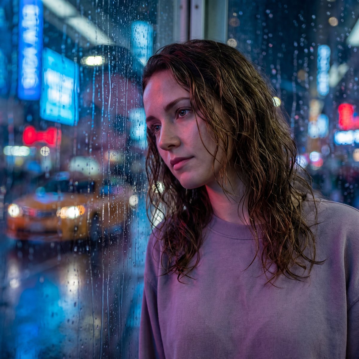City Dreams: Neon Reflections Through Rain AI prompt preview