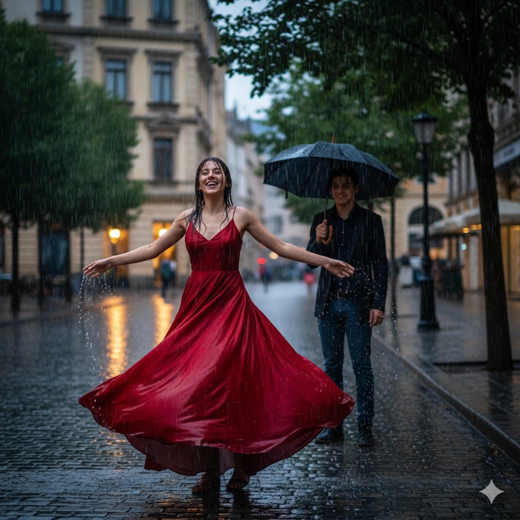Twirl of Romance: Love in the Rain AI prompt preview