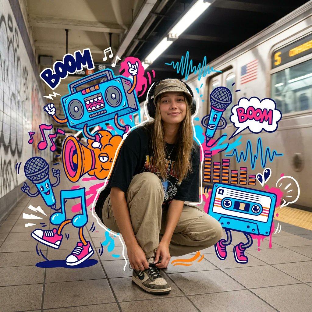 Rhythmic Chaos: The Beat of Urban Art AI prompt preview