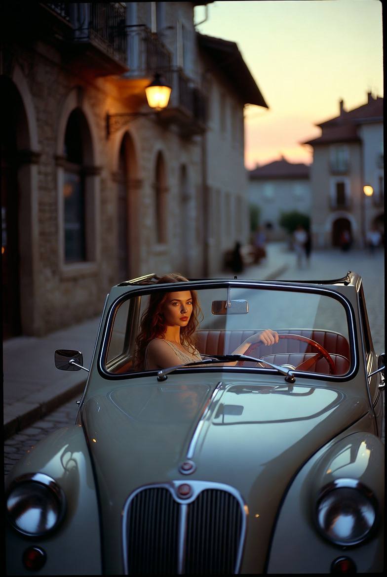 Golden Hour Glamour on Cobblestone Streets AI prompt preview