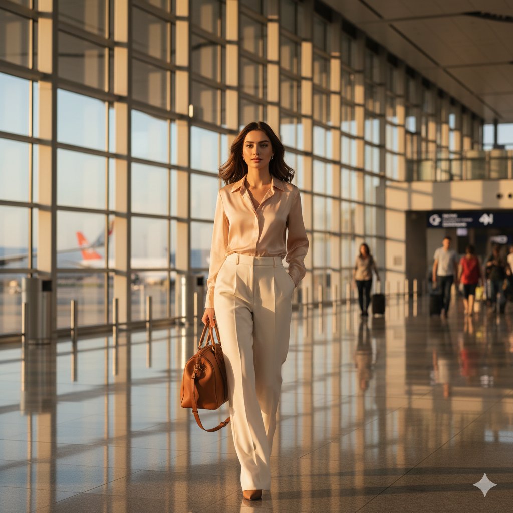 Golden Hour Elegance at the Airport AI prompt preview