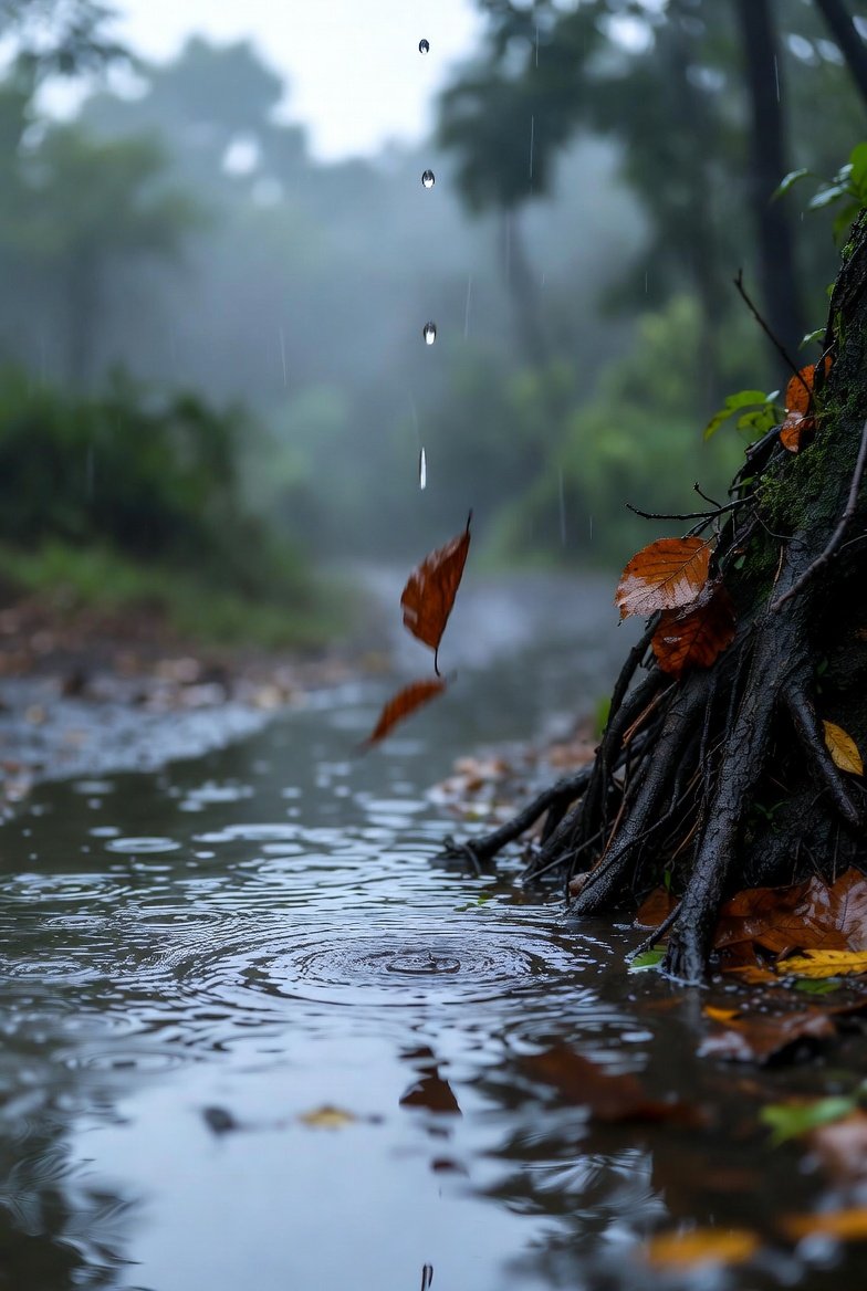 Nature's Reflection: A Rainy Day Close-up AI prompt preview