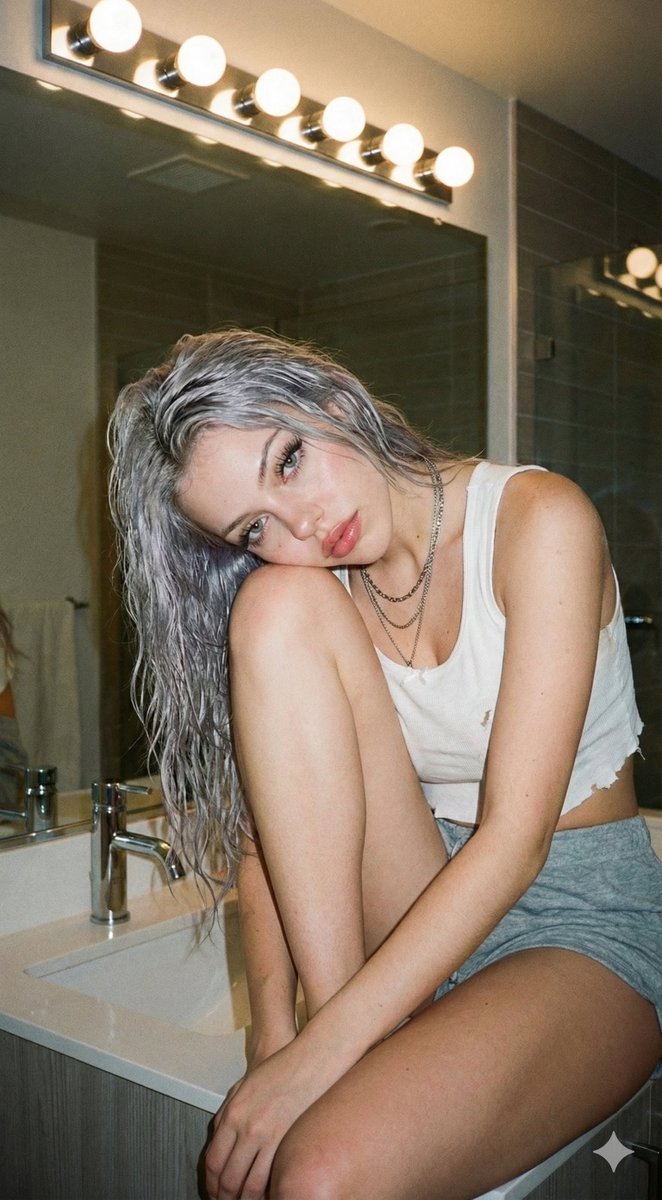Dreamy Reflections: Y2K Vibes in a Bathroom Portrait AI prompt preview