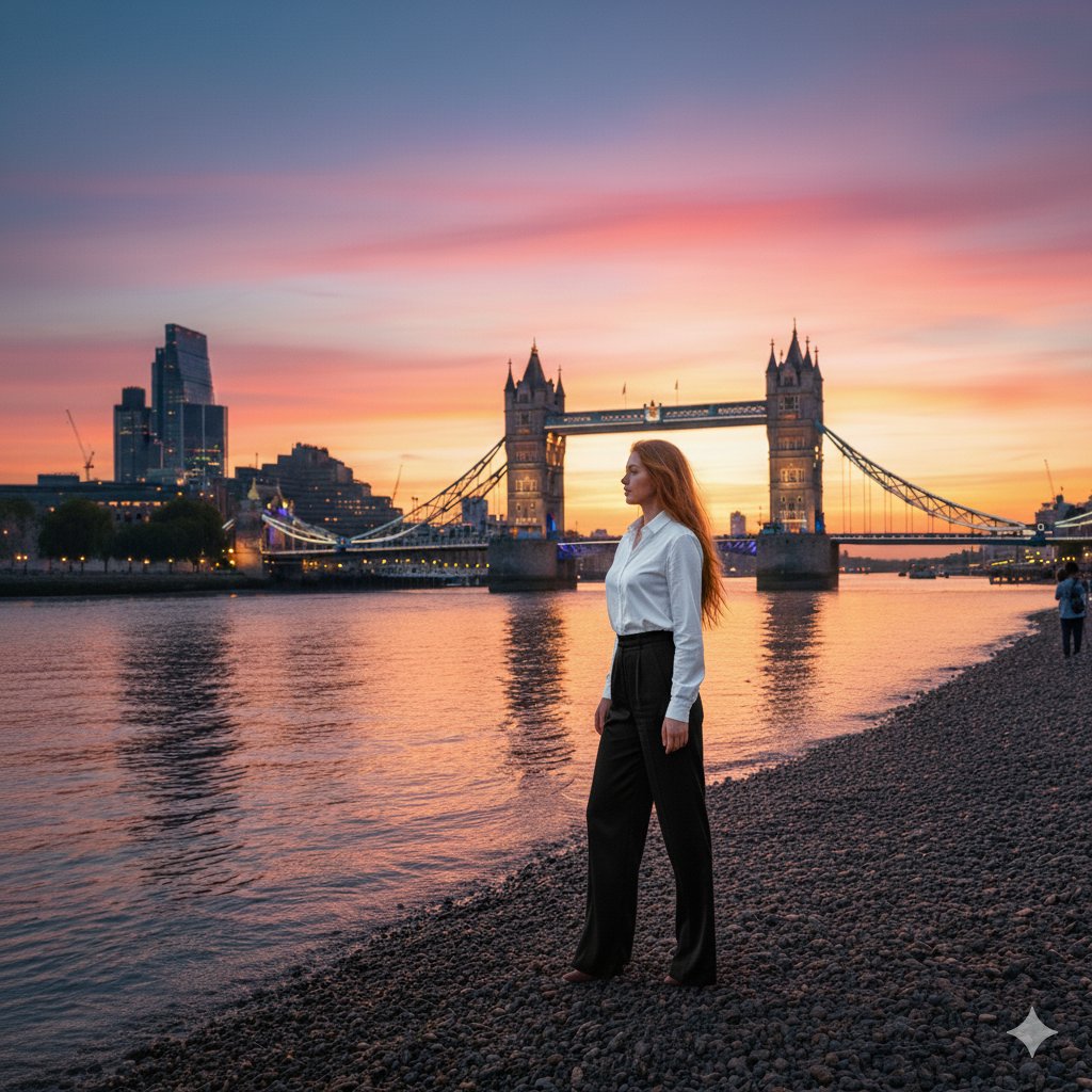 Timeless Elegance by the Thames at Sunset AI prompt preview