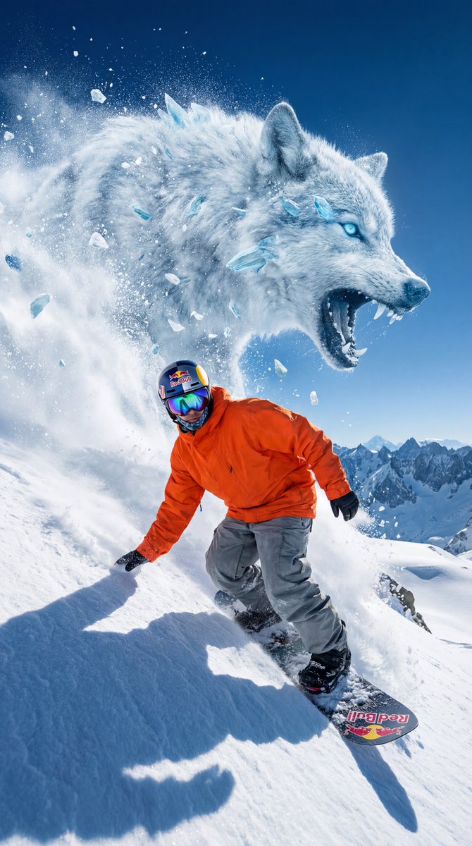 Epic Showdown: Snowboarder vs. Powder Wolf AI prompt preview