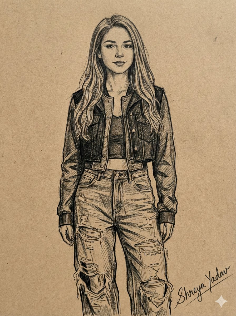 Bold Lines and Distressed Denim: A Kraft Paper Portrait AI prompt preview