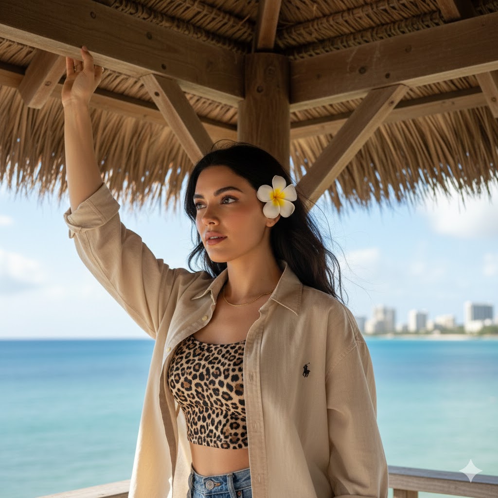Tropical Elegance: A Beachside Portrait AI prompt preview