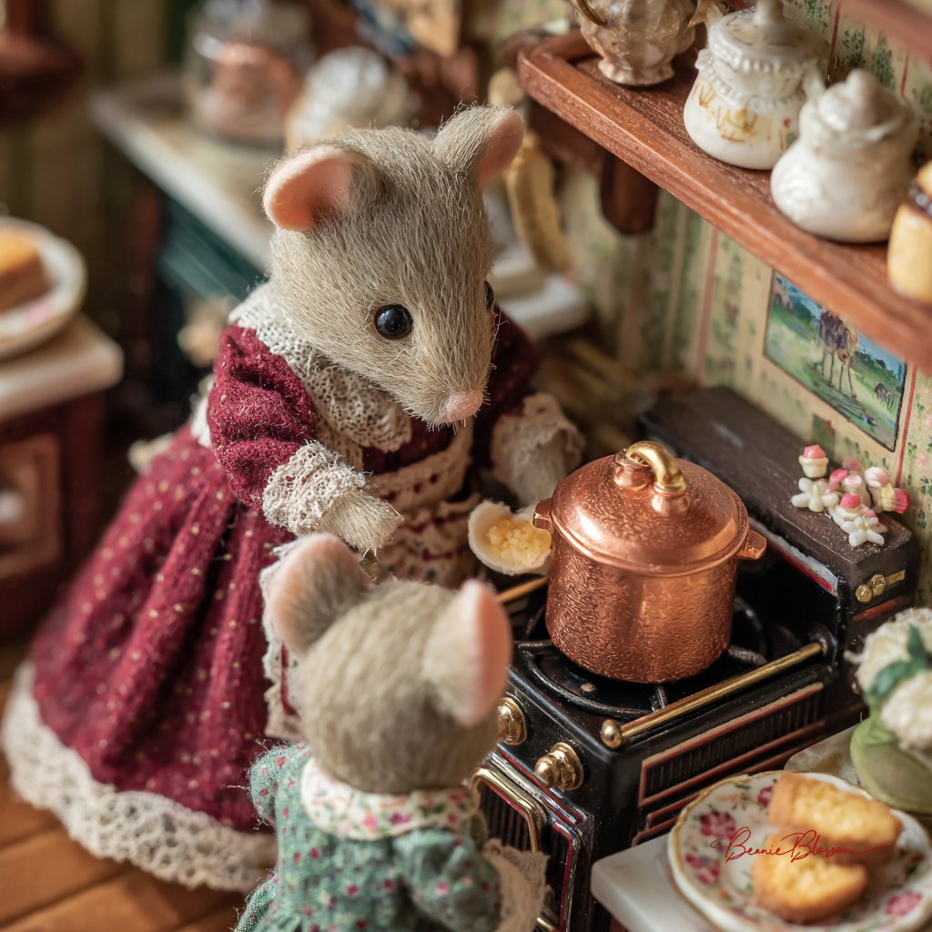 Whiskers and Wonders: A Mouse Family Feast AI prompt preview