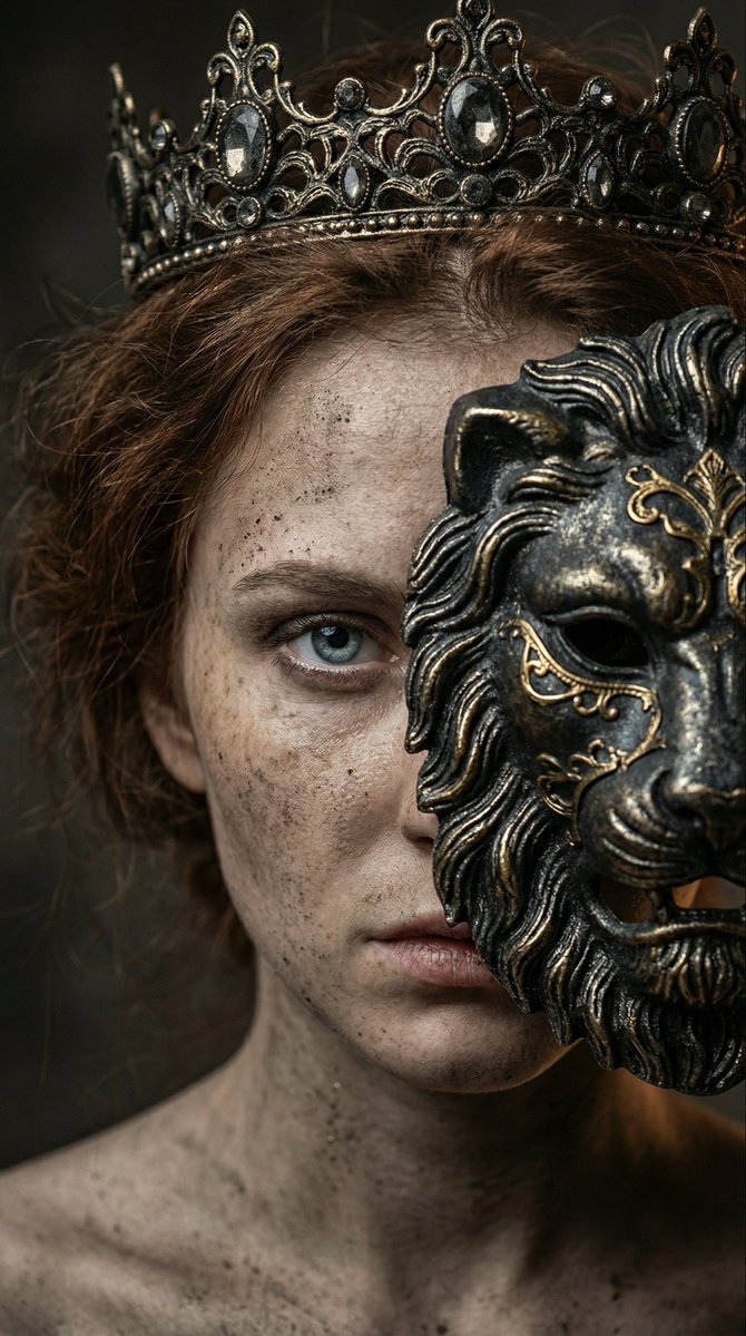 Lions, Masks, and Mystique: A Dark Fantasy Portrait AI prompt preview