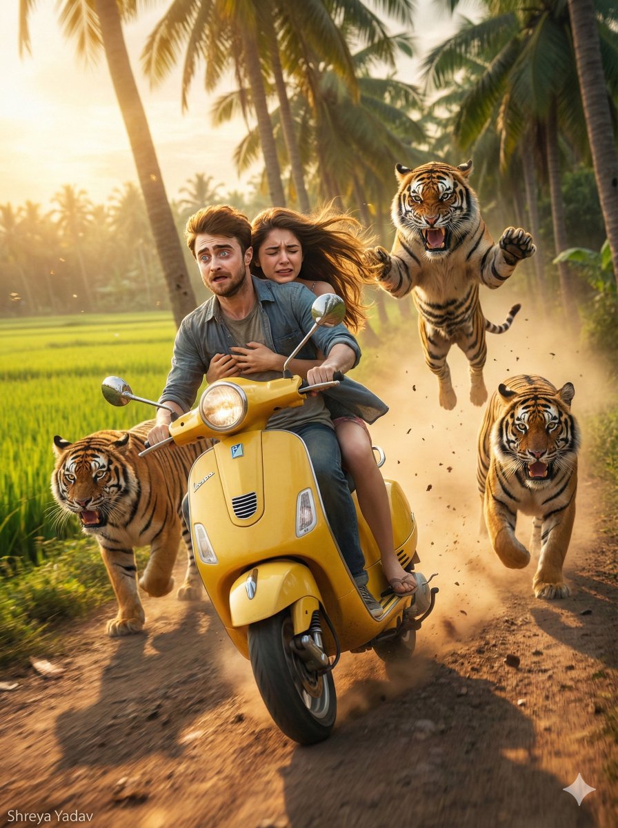 Tigers on the Chase: A High-Speed Vespa Adventure AI prompt preview