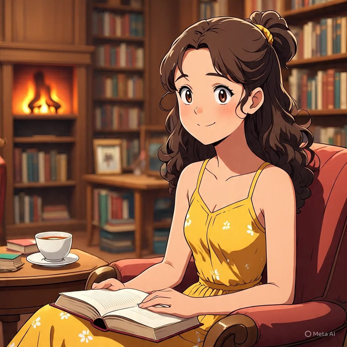 An Enchanting Escape: A Library at Dusk AI prompt preview