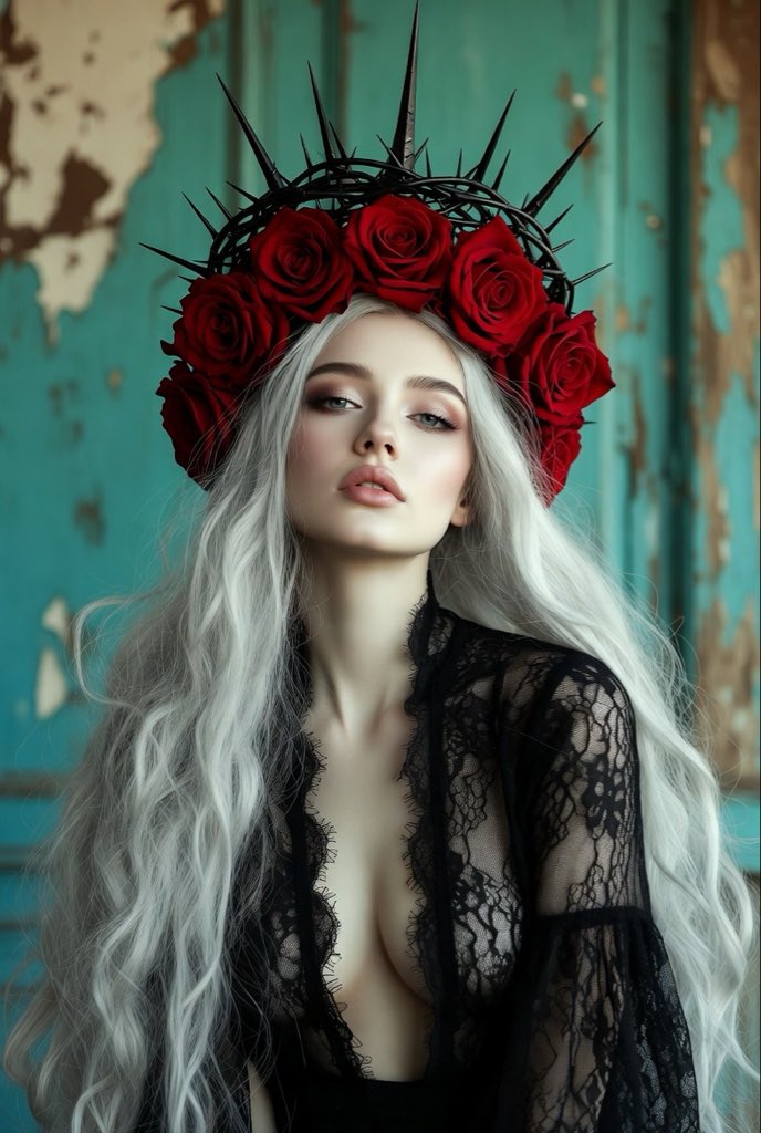Queen of Thorns: A Haunting Beauty in Turquoise AI prompt preview