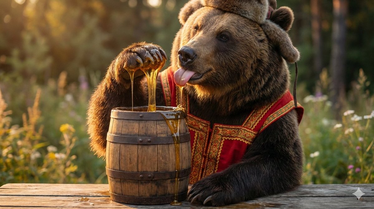 A Bear's Delight: Honey Harmony in Nature's Embrace AI prompt preview