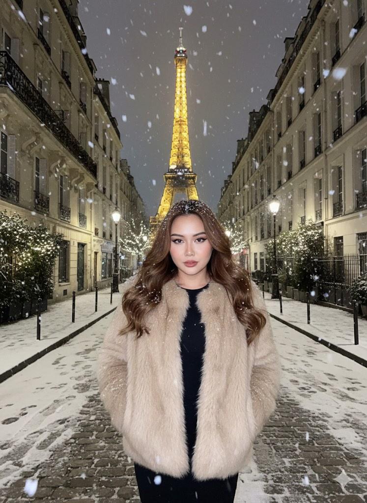 A Snowy Night in Paris: Elegance Meets Dreamy Vibes AI prompt preview