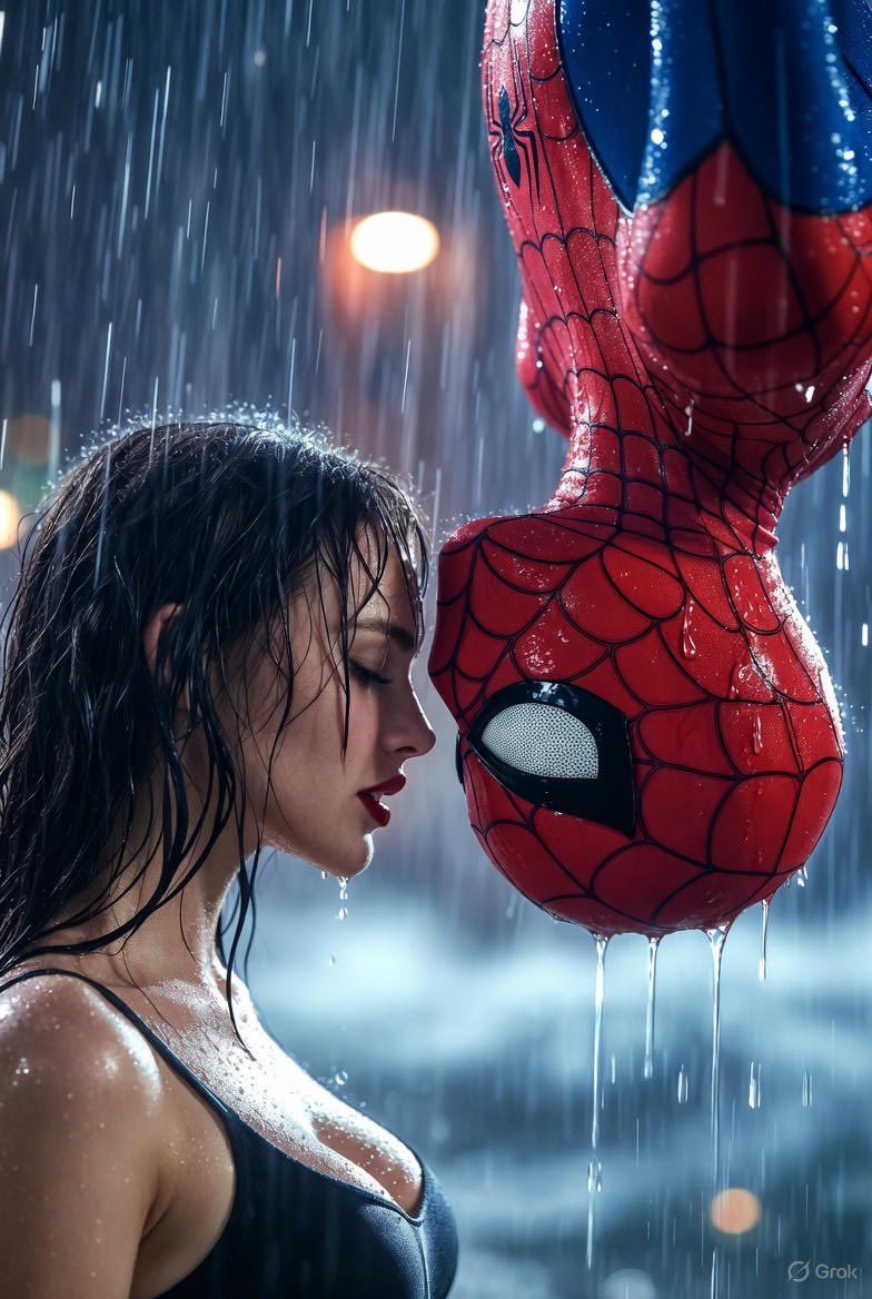 Rain-Kissed Secrets: A Night with Spider-Man AI prompt preview