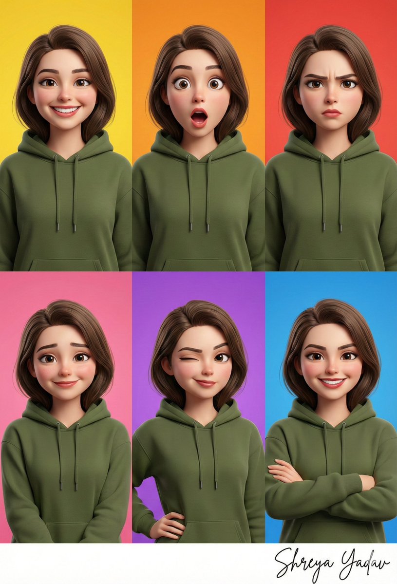 The Many Faces of Shreya: Six Moods in One Stunning Collage AI prompt preview