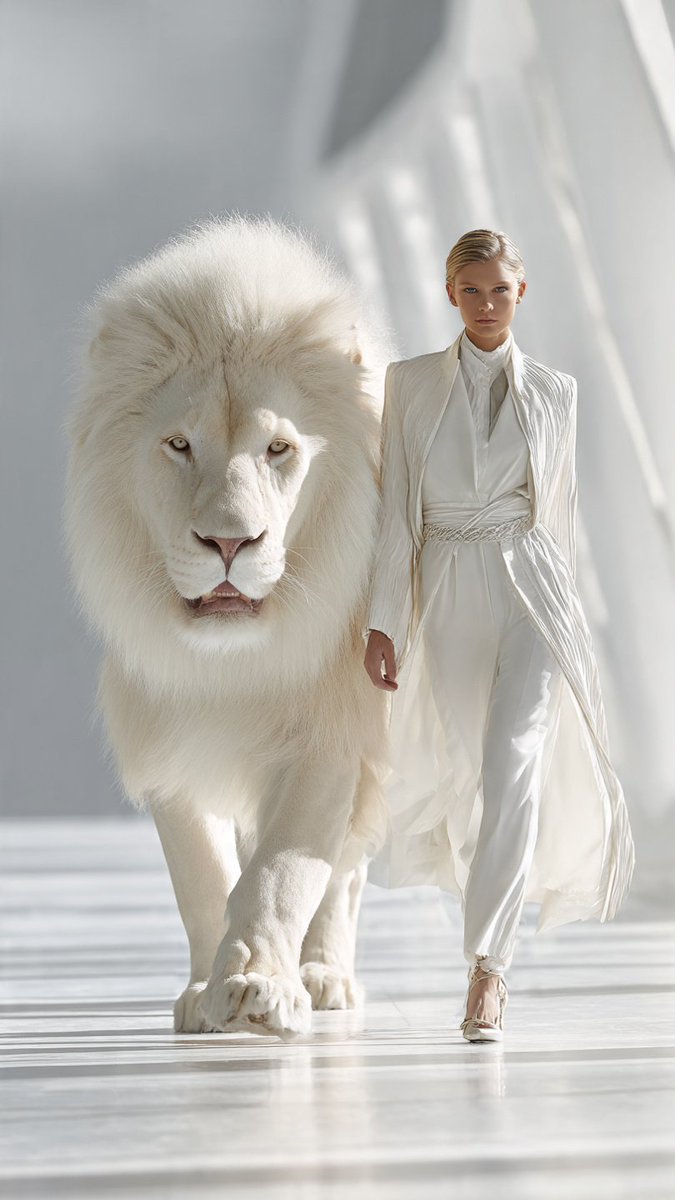 Elegance Meets Power: A Model and Her Majestic Lion AI prompt preview