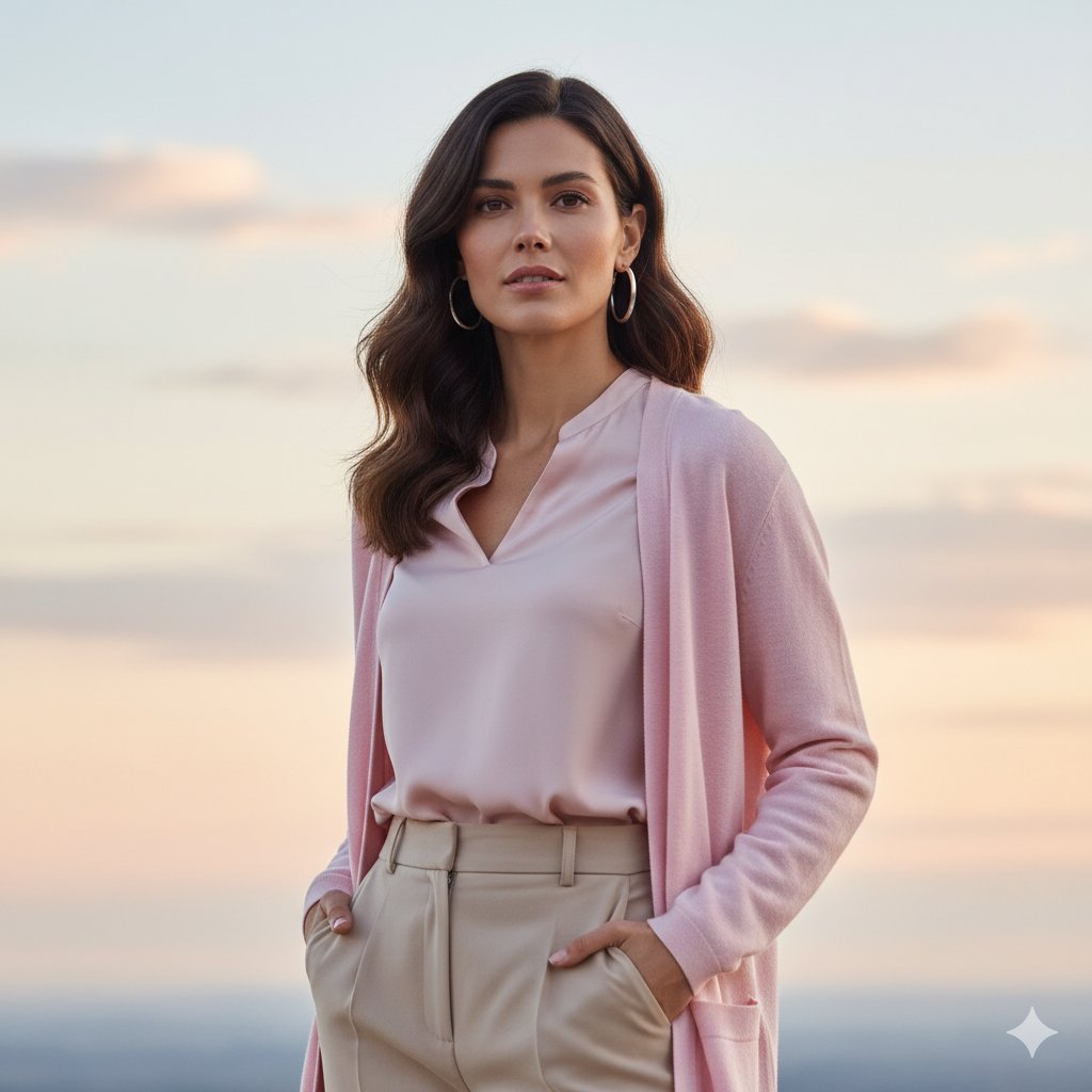 Elegance at Dawn: A Confident Portrait in Pastel Hues AI prompt preview