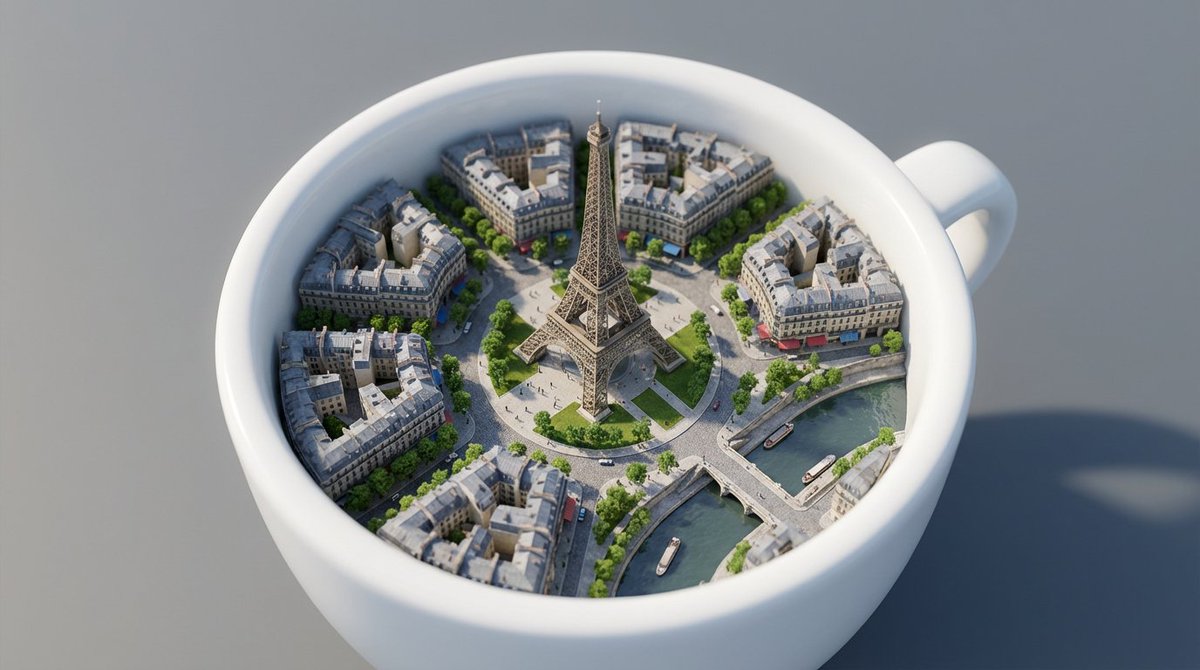 A Miniature Paris in a Coffee Cup AI prompt preview