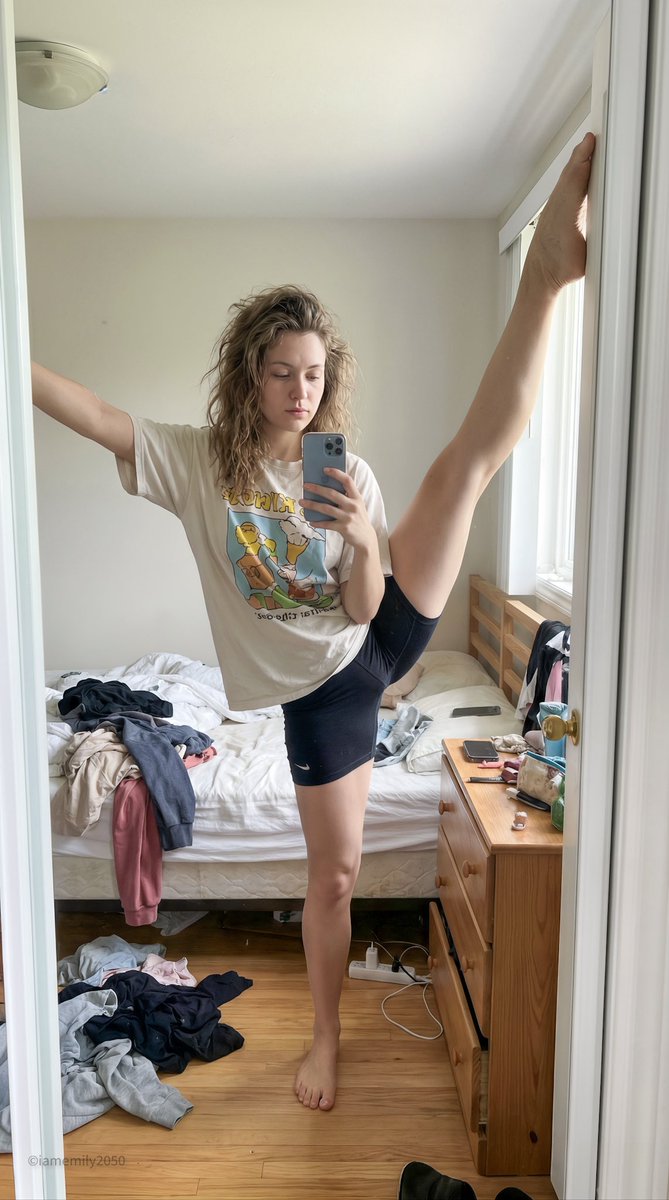 Stretching in Chaos: A Mirror Moment AI prompt preview