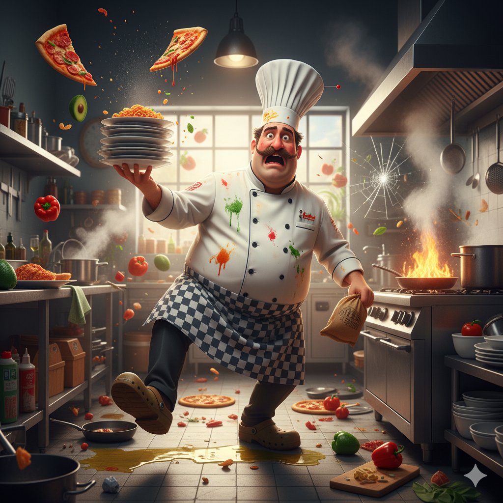 Cooking Catastrophe: The Comedic Chaos of a Clumsy Chef AI prompt preview