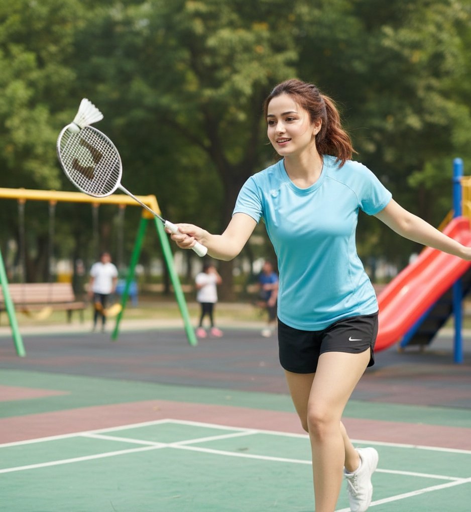 Sunlit Smashes: Badminton Bliss at the Playground AI prompt preview