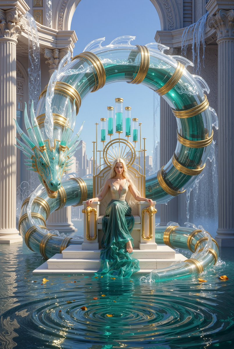 A Hydro-Punk Majesty: The Throne of Glass and Water AI prompt preview