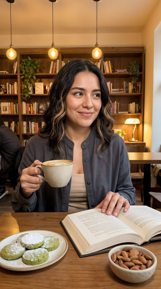 A Cozy Moment at the Book Café AI prompt preview