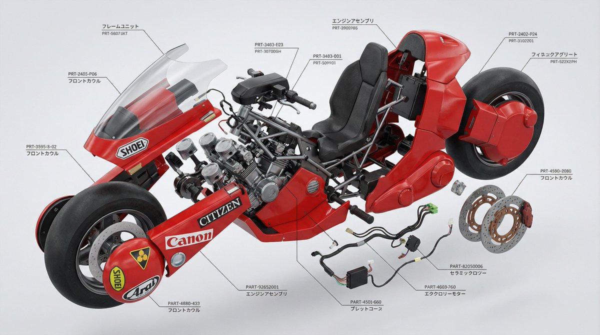 The Mechanical Marvel of Kaneda’s Ride Unveiled! AI prompt preview