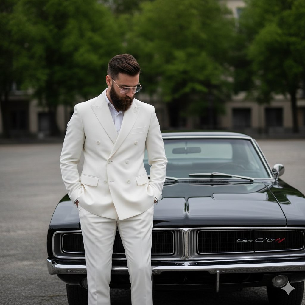 Stylish Reflections: A Modern Muse and His Classic Ride AI prompt preview