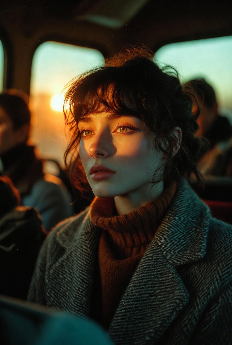 Golden Hour Reflection on a Bus Journey AI prompt preview