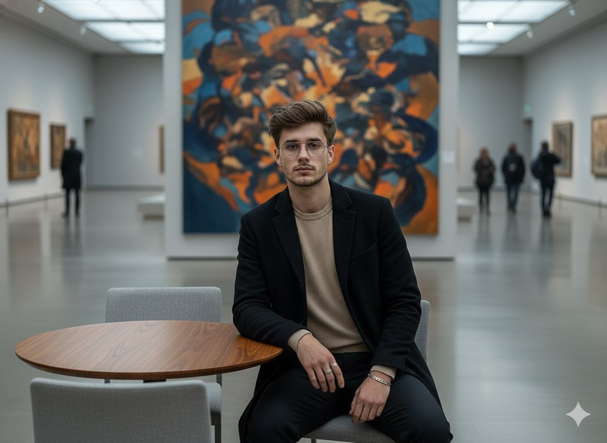 Elegance in Silence: A Modern Gallery Encounter AI prompt preview