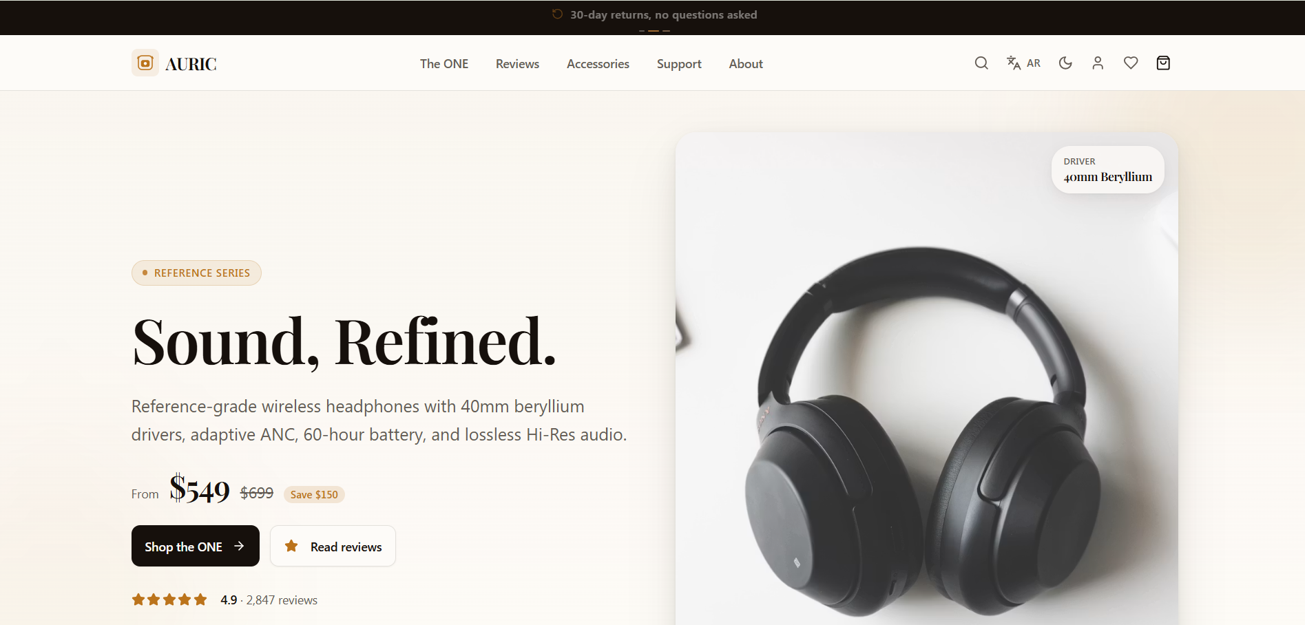 AURIC - Premium Wireless Headphones Ecommerce Template