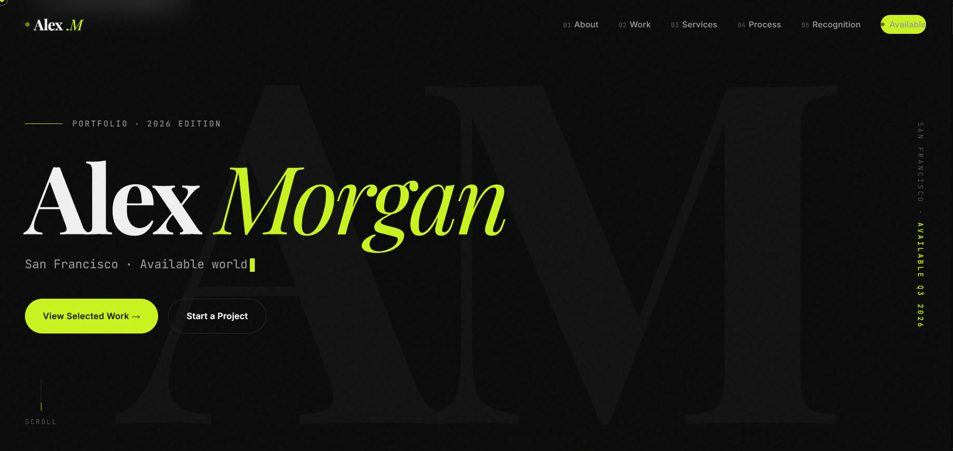 Alex Morgan - Dark Minimal Portfolio