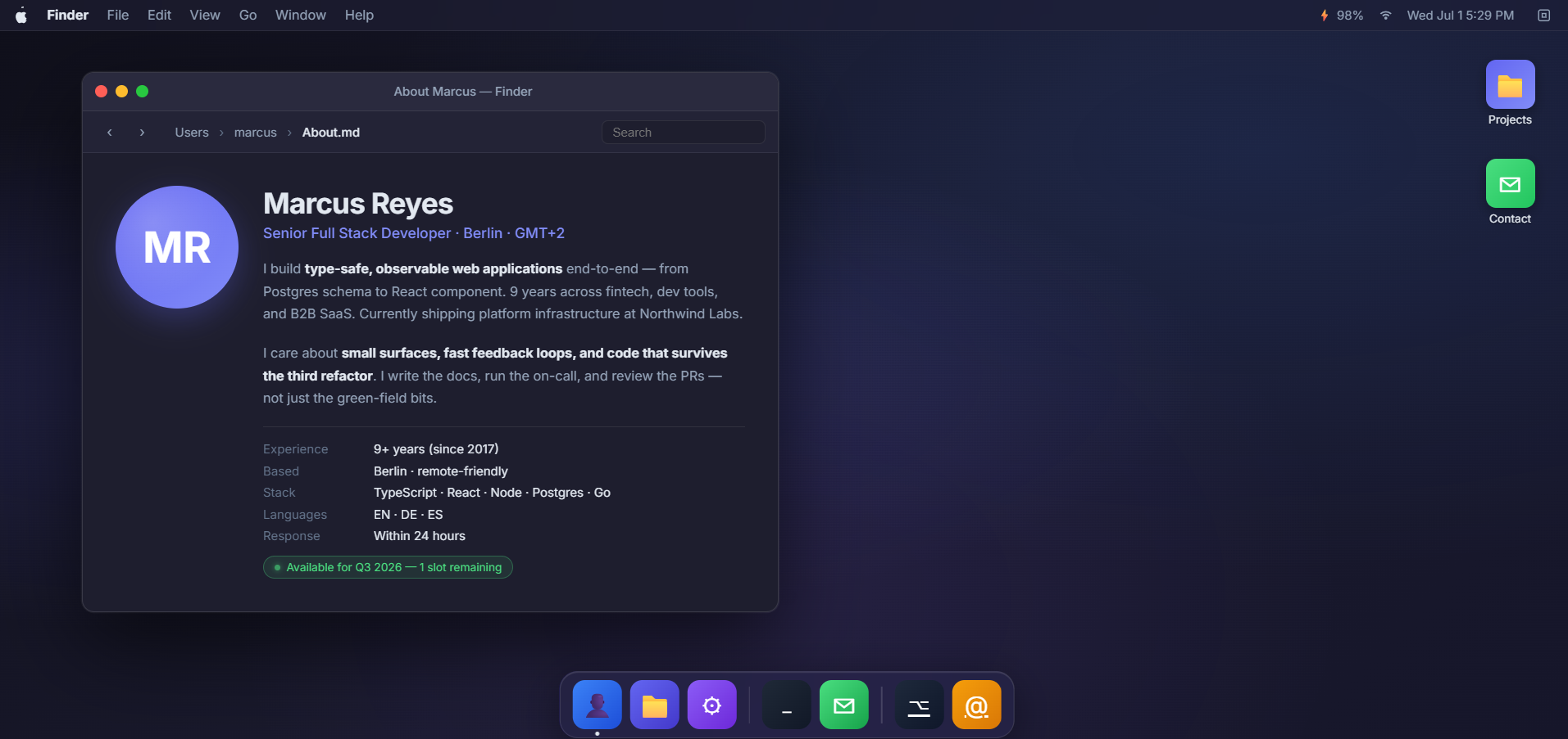 Marcus Reyes - macOS Desktop Portfolio Experience